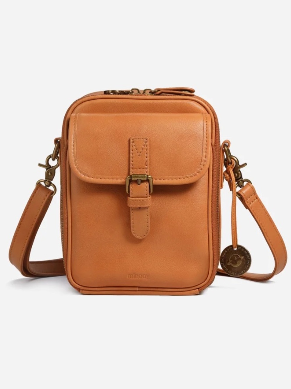 MINOOY NAYA SMALL CROSSBODY BAG TAN FULL GRAIN LEATHER RFID